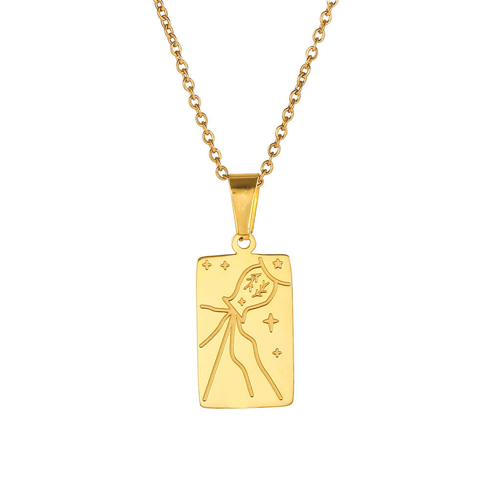 Venta al por mayor collar colgante grabado Tarot de acero inoxidable